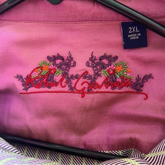 Robert Graham Dusty Purple Striped Embroidered Button Down Shirt - Picture 8 of 8